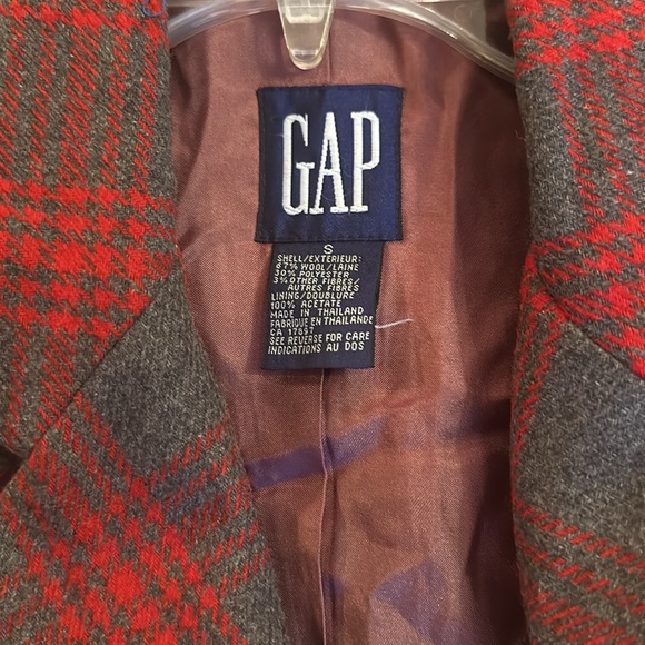 Vintage GAP Wool Blend Blazer Jacket Red Gray Plaid Lined Academia 90s - Picture 2 of 2
